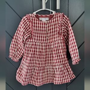 ZARA Red and White Checkered Dress Girl Autumn Size 12-18 Months 1T To 1.5T